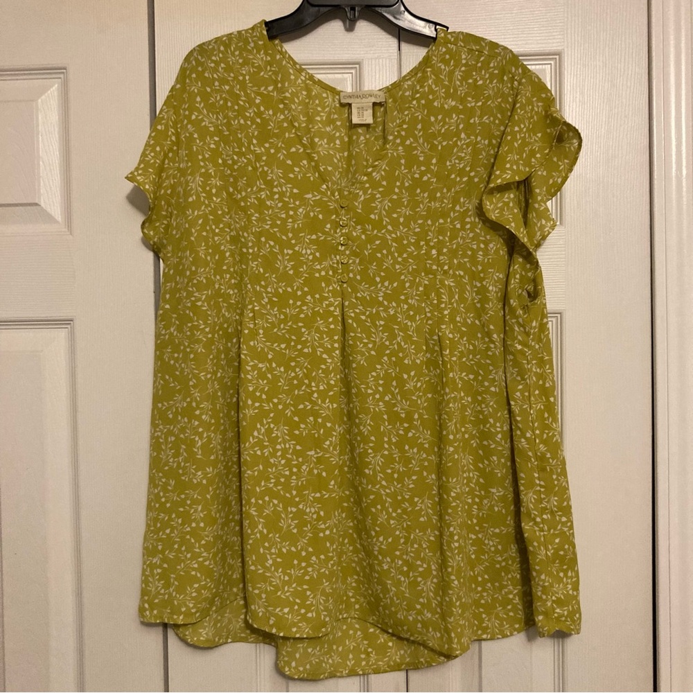 Cynthia Rowley TJ Max green floral blouse shirt top 2X